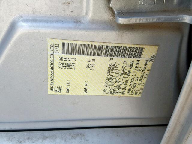 1N4BL2APXCC125894 - 2012 NISSAN ALTIMA SR SILVER photo 10