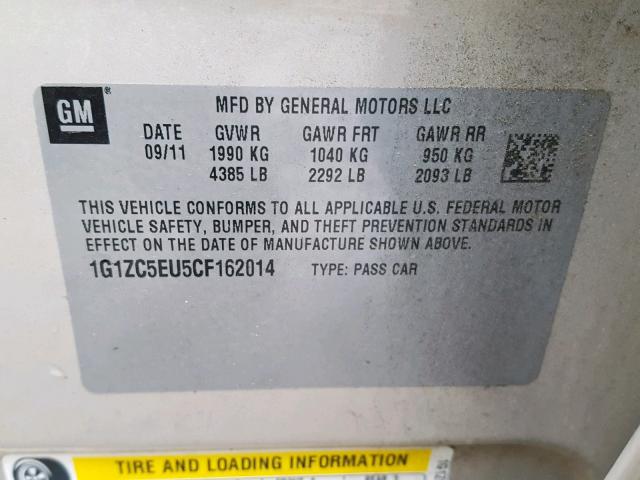 1G1ZC5EU5CF162014 - 2012 CHEVROLET MALIBU 1LT ოქროსფერი ფოტო 10