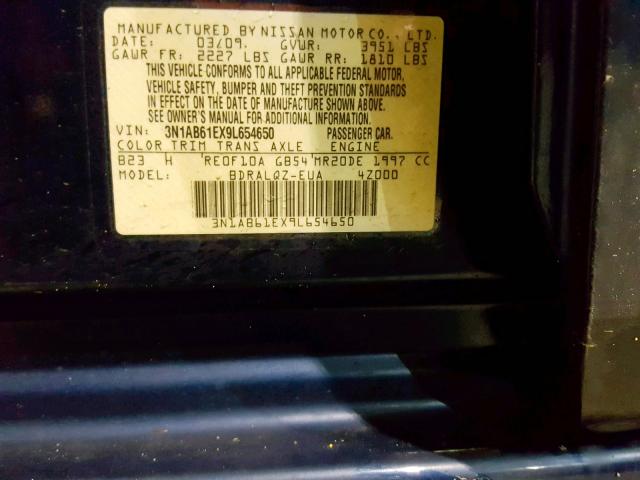 3N1AB61EX9L654650 - 2009 NISSAN SENTRA 2.0 BLUE photo 10