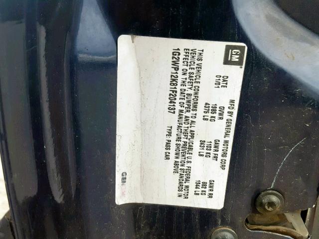 1G2WP12K81F204137 - 2001 PONTIAC GRAND PRIX BLUE photo 10