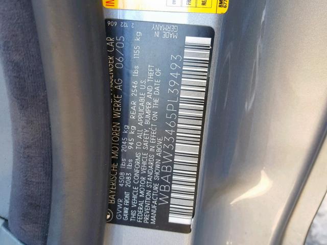 WBABW33465PL39493 - 2005 BMW 325 CI GRAY photo 10