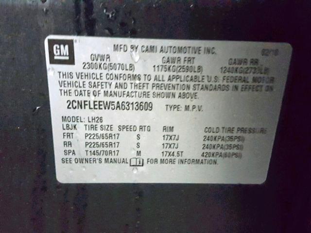 2CNFLEEW5A6313609 - 2010 CHEVROLET EQUINOX LT 黑色 照片 10