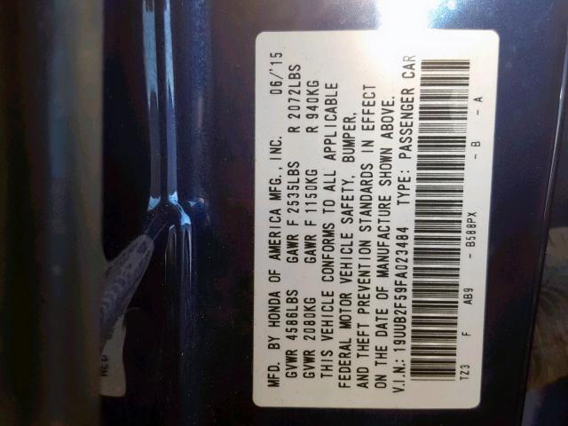 19UUB2F59FA023484 - 2015 ACURA TLX TECH BLUE photo 10