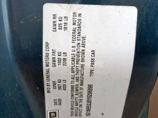 1G1NE52J8Y6296896 - 2000 CHEVROLET MALIBU LS Yaşıl foto 10