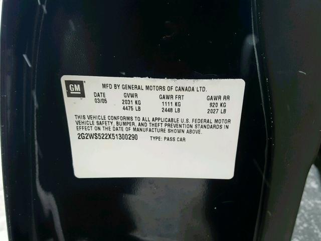 2G2WS522X51300290 - 2005 PONTIAC GRAND PRIX BLACK photo 10