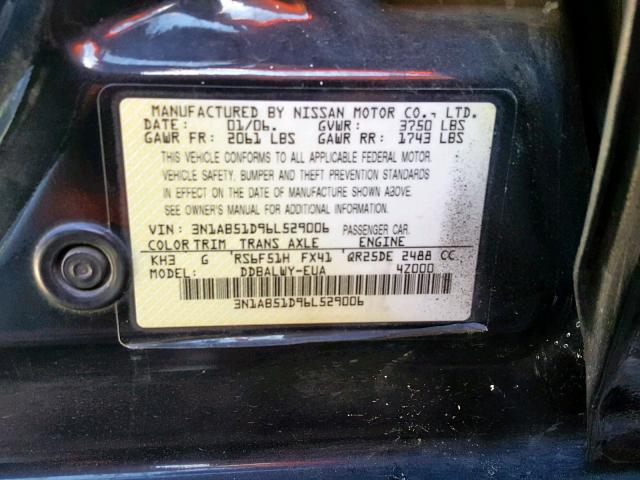 3N1AB51D96L529006 - 2006 NISSAN SENTRA SE- BLACK photo 10