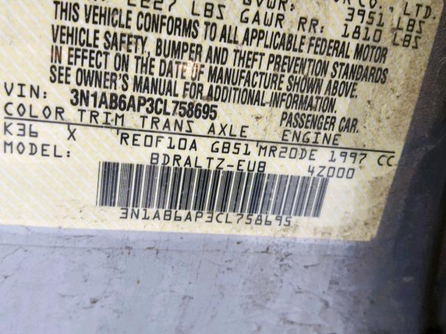 3N1AB6AP3CL758695 - 2012 NISSAN SENTRA 2.0 SILVER photo 10