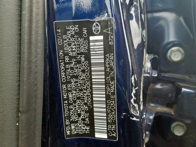 JTKKUPB42E1043299 - 2014 TOYOTA SCION XD BLUE photo 10