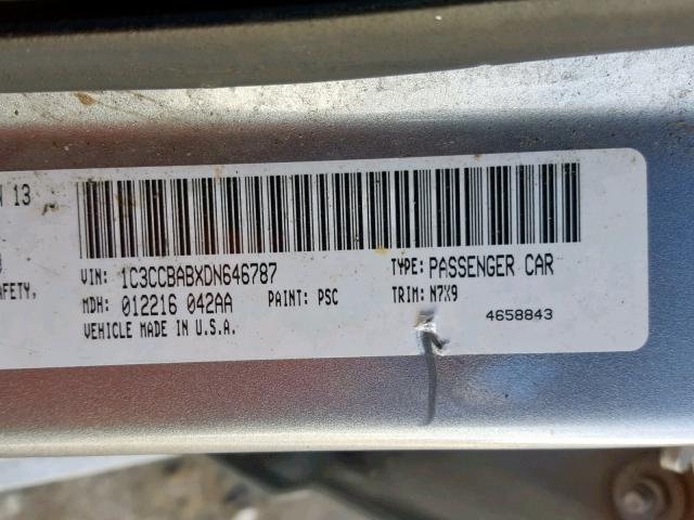 1C3CCBABXDN646787 - 2013 CHRYSLER 200 LX SILVER photo 10