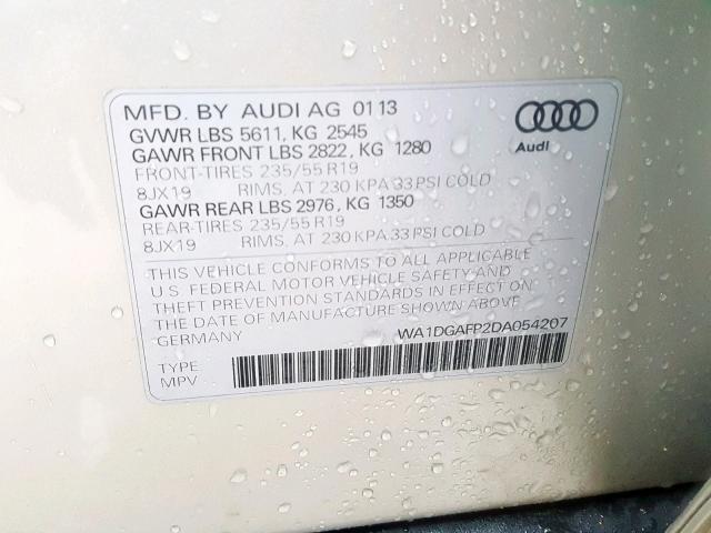 WA1DGAFP2DA054207 - 2013 AUDI Q5 PREMIUM BEIGE photo 10