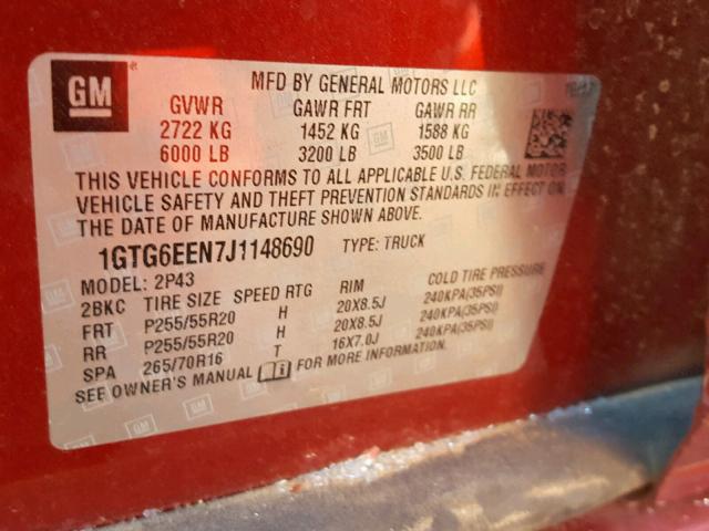 1GTG6EEN7J1148690 - 2018 GMC CANYON DEN MAROON photo 10