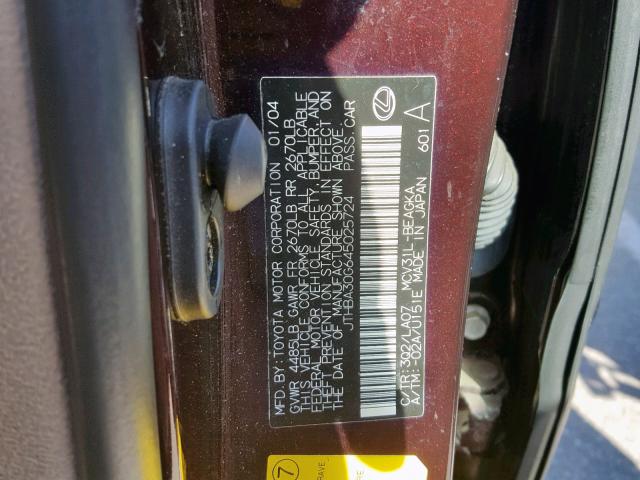 JTHBA30G645025724 - 2004 LEXUS ES 330 BURGUNDY photo 10