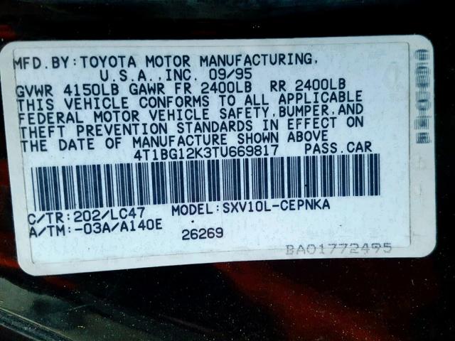 4T1BG12K3TU669817 - 1996 TOYOTA CAMRY DX BLACK photo 10