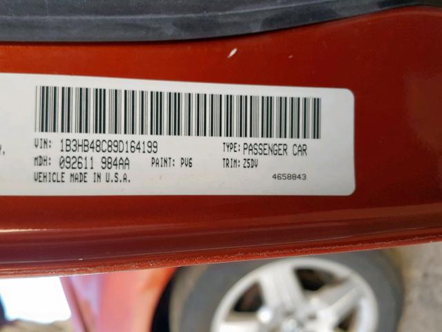 1B3HB48C89D164199 - 2009 DODGE CALIBER SX ORANGE photo 10