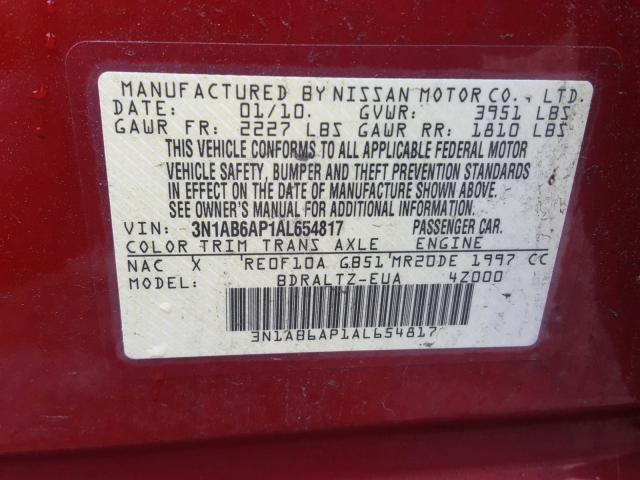 3N1AB6AP1AL654817 - 2010 NISSAN SENTRA 2.0 RED photo 10