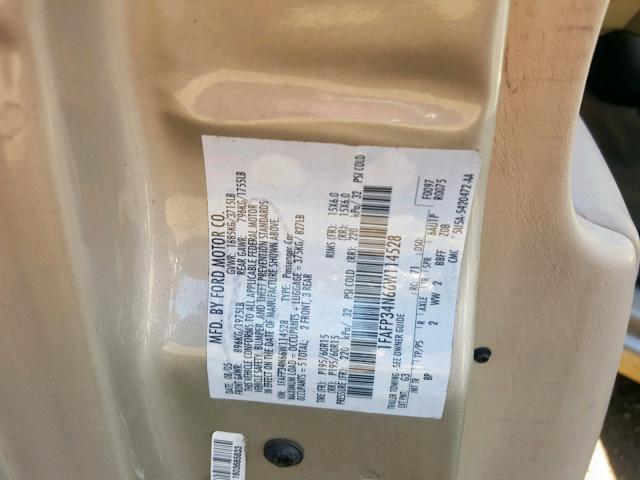 1FAFP34N66W114528 - 2006 FORD FOCUS ZX4 GOLD photo 10