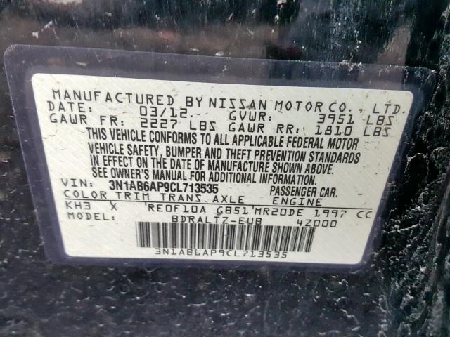 3N1AB6AP9CL713535 - 2012 NISSAN SENTRA 2.0 BLACK photo 10