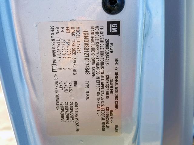 1GNDV33127D174848 - 2007 CHEVROLET UPLANDER L 蓝色 照片 10