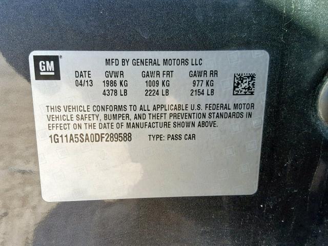 1G11A5SA0DF289588 - 2013 CHEVROLET MALIBU LS Boz foto 10