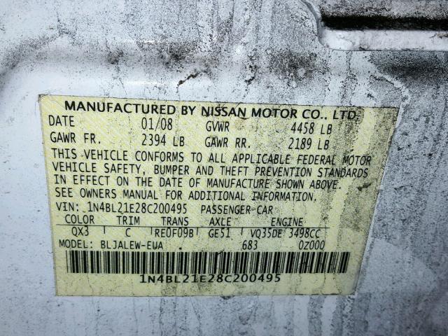 1N4BL21E28C200495 - 2008 NISSAN ALTIMA 3.5 WHITE photo 10