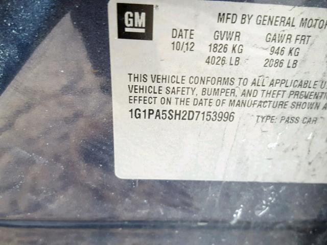 1G1PA5SH2D7153996 - 2013 CHEVROLET CRUZE LS BLUE photo 10