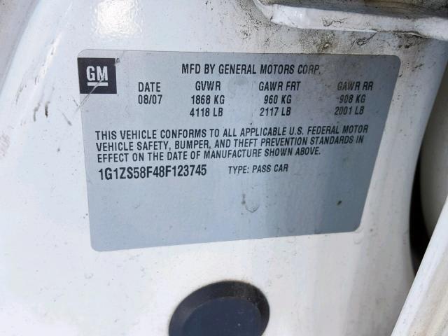 1G1ZS58F48F123745 - 2008 CHEVROLET MALIBU LS Ақ фото 10