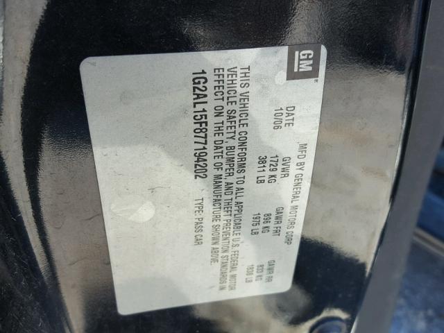 1G2AL15F877194202 - 2007 PONTIAC G5 BLACK photo 10