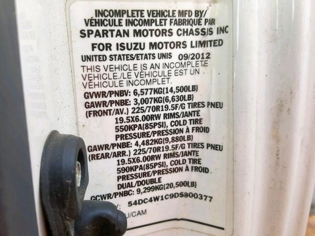 54DC4W1C9DS800377 - 2013 ISUZU NPR HD WHITE photo 10