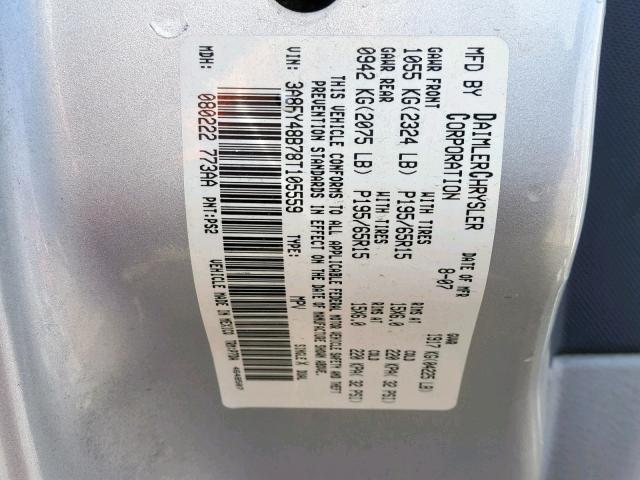 3A8FY48B78T105559 - 2008 CHRYSLER PT CRUISER SILVER photo 10