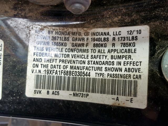 19XFA1F68BE030544 - 2011 HONDA CIVIC LX-S Qara foto 10
