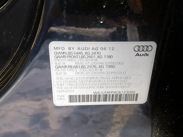 WA1LFAFP4CA123069 - 2012 AUDI Q5 PREMIUM BLUE photo 10