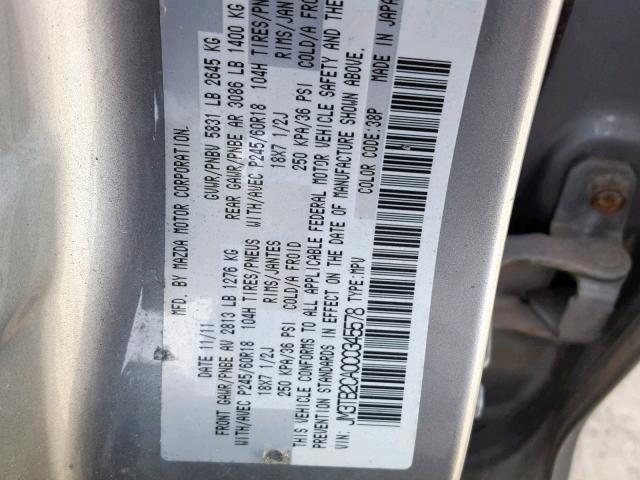 JM3TB2CA0C0345578 - 2012 MAZDA CX-9 GRAY photo 10