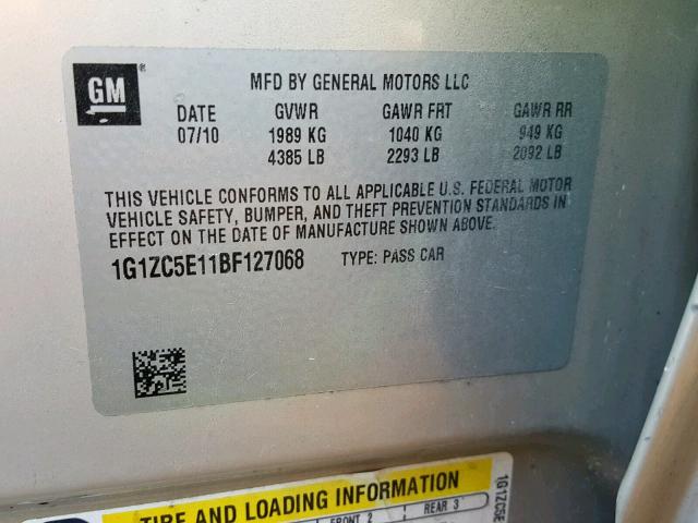 1G1ZC5E11BF127068 - 2011 CHEVROLET MALIBU 1LT 棕色 照片 10