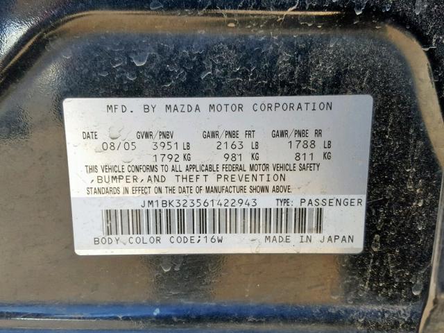 JM1BK323561422943 - 2006 MAZDA 3 S BLACK photo 10