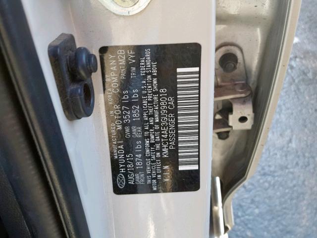 KMHCT4AE3GU998018 - 2016 HYUNDAI ACCENT SE WHITE photo 10