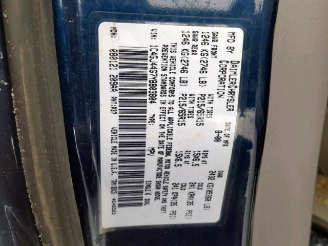 1C4GJ44G7YB803804 - 2000 CHRYSLER GRAND VOYA BLUE photo 10