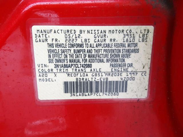 3N1AB6AP7CL742080 - 2012 NISSAN SENTRA 2.0 RED photo 10