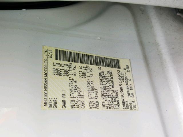 1N6BA1F15HN514692 - 2017 NISSAN TITAN XD S WHITE photo 10