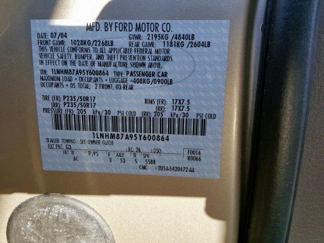 1LNHM87A95Y600864 - 2005 LINCOLN LS TAN photo 10