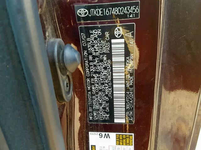 JTKDE167480243456 - 2008 TOYOTA SCION TC 紫色 照片 10