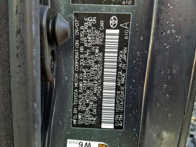 JTKDE167980251858 - 2008 TOYOTA SCION TC GRAY photo 10