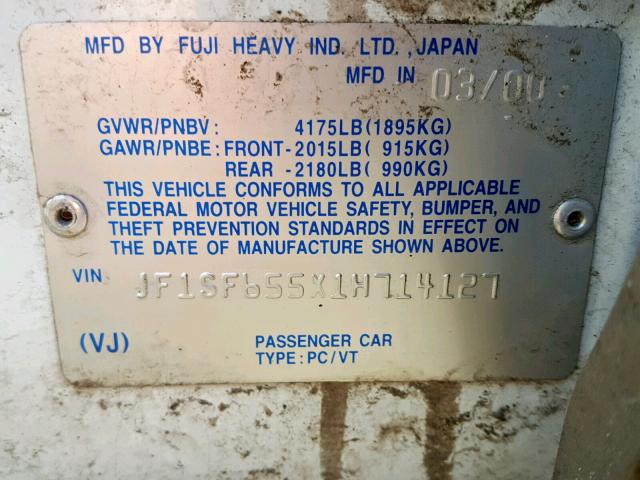 JF1SF655X1H714127 - 2001 SUBARU FORESTER S Ağ foto 10