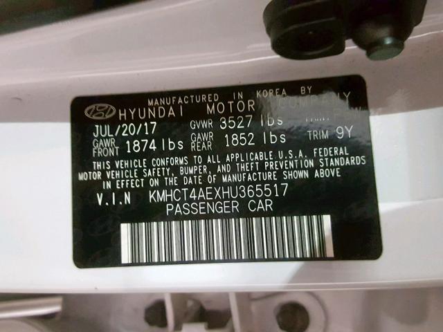 KMHCT4AEXHU365517 - 2017 HYUNDAI ACCENT SE WHITE photo 10