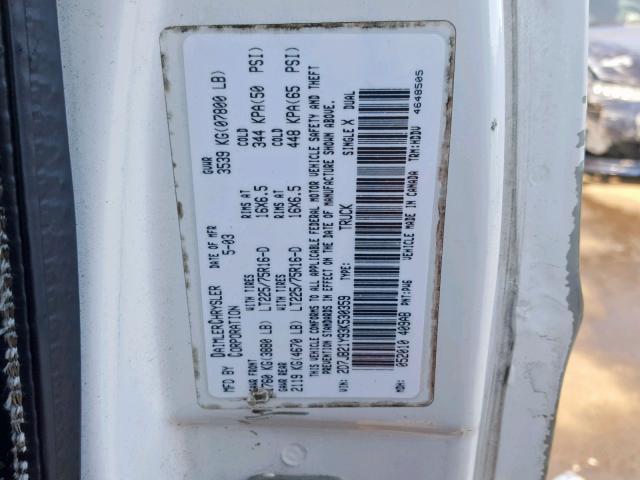 2D7JB21Y93K530359 - 2003 DODGE RAM VAN B2 WHITE photo 10