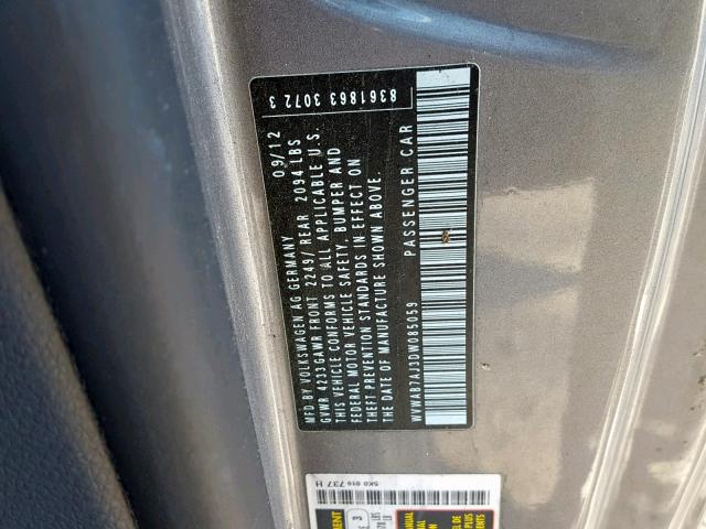 WVWAB7AJ3DW085059 - 2013 VOLKSWAGEN GOLF 银色 照片 10