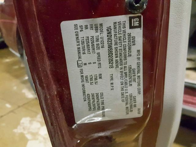 1GNDV23W68D205218 - 2008 CHEVROLET UPLANDER L 栗色 照片 10