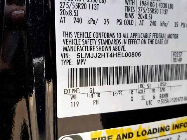 5LMJJ2HT4HEL00806 - 2017 LINCOLN NAVIGATOR BLACK photo 10