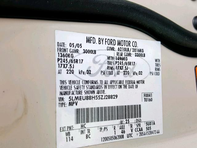 5LMEU88H55ZJ28829 - 2005 LINCOLN AVIATOR 奶油色 照片 10