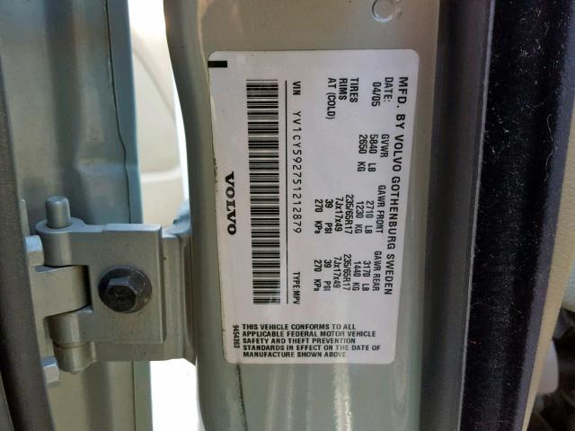 YV1CY592751212879 - 2005 VOLVO XC90 SILVER photo 10