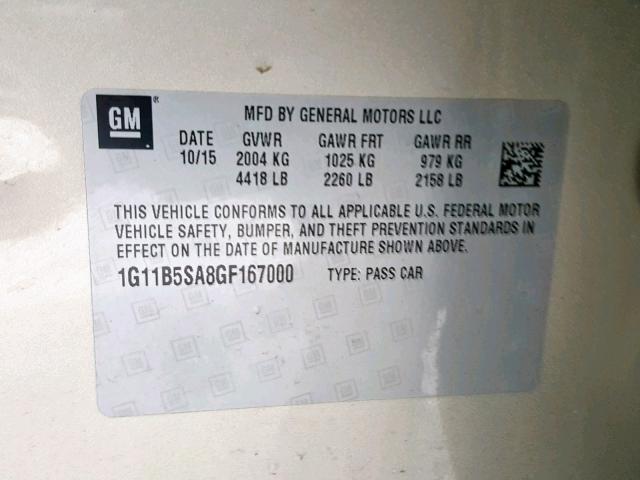 1G11B5SA8GF167000 - 2016 CHEVROLET MALIBU LIM GOLD photo 10